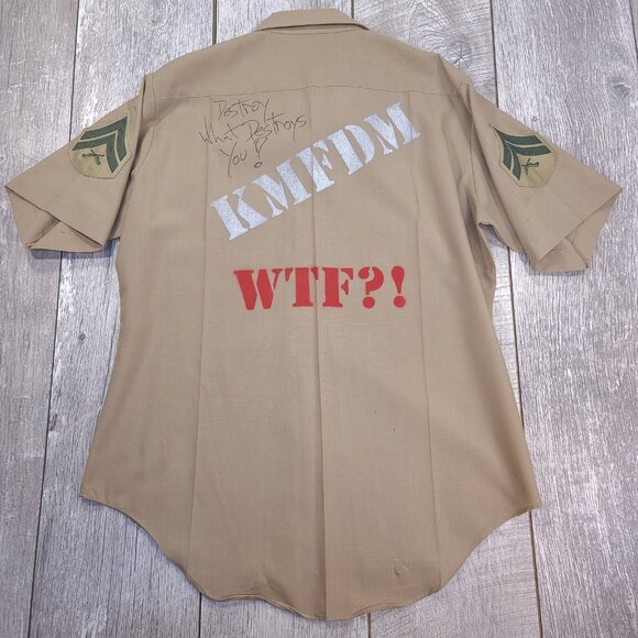 KMFDM Shirt Mens Medium Military Patch WTF Band Tour Concert Vintage Button Top - Picture 1 of 6